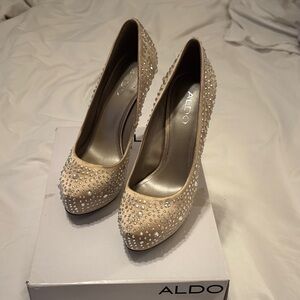 Aldo Beige Embellished Heels